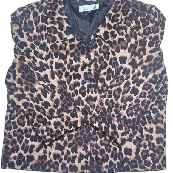 VTG Women's Tahari ASL Blazer, Size 18, Brown Leopard Print Snap Button - Picture 3 of 8